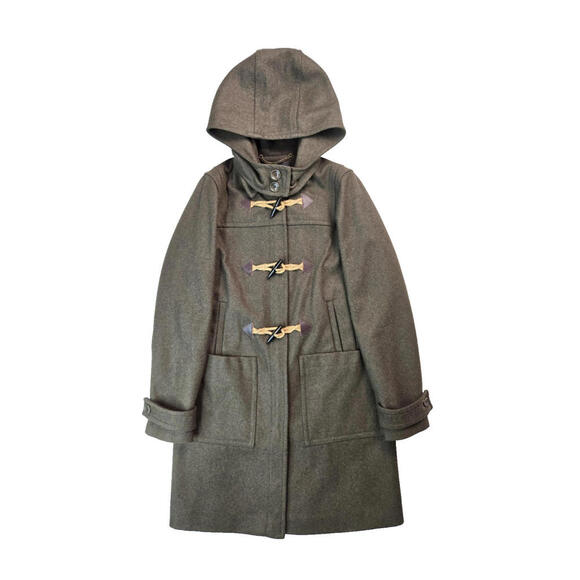 J Crew Green Melton Wool Toggle Duffle Coat Jacket Womens Size 6 Small S